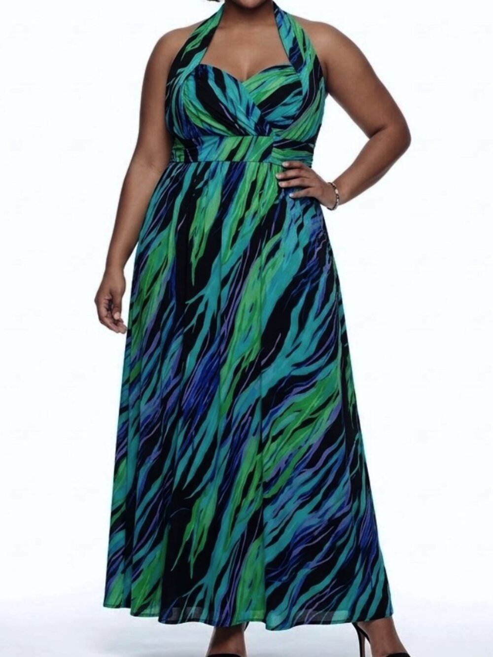 Onyx Night Flowy Chiffon Backless Swirl Print Maxi Dress NEW- Sz. 20W